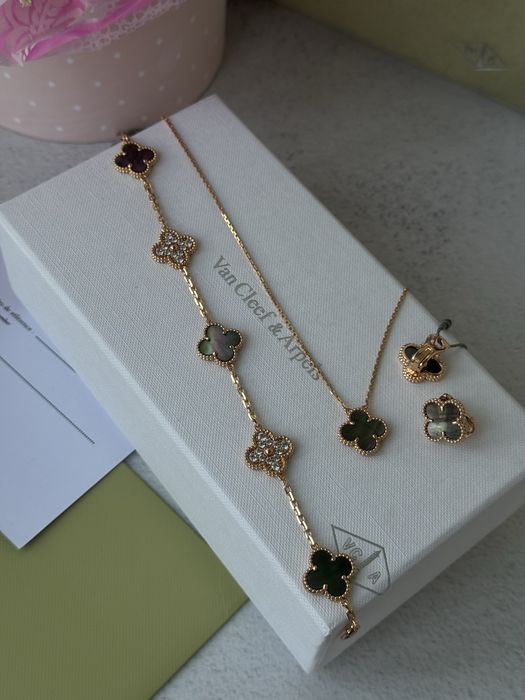 Сет в стилі Van cleef, набір ван кліф (сережки, підвіска, браслет)