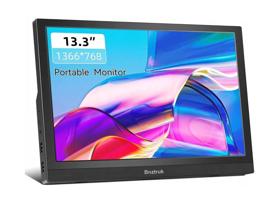 Bnztruk Przenośny Monitor 13,3" 2 x HDMI USB-C 1366×768 głośniki VESA