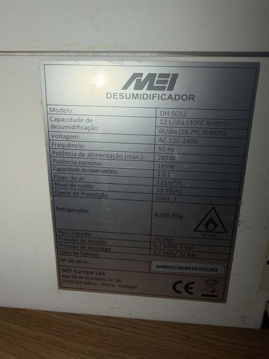 Desumidificador MEI 12L/dia - Económico - Bom Estado