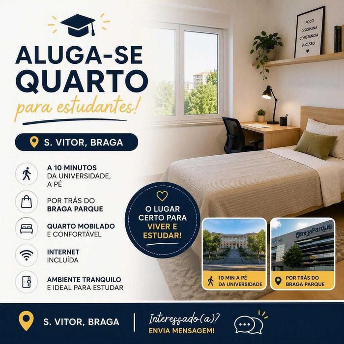 QUARTO para arrendamento a ESTUDANTES (S. Vitor - Braga)