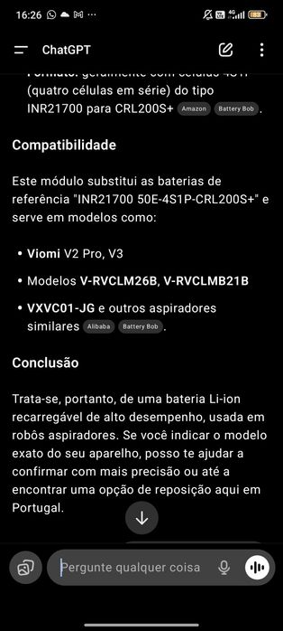 Bateria de alto desempenho para robôs aspiradores