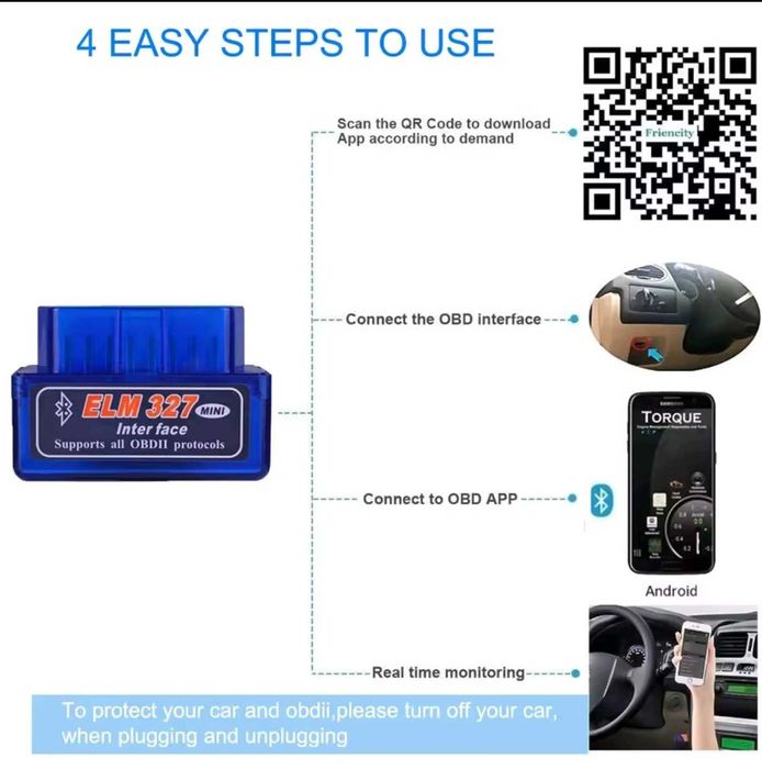Interfejs diagnostyczny 16 PIN V2.1 ELM327 OBD2 Czytnik Kodów Android