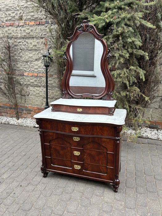 Antyczna Komoda Ekletyczna Toaletka Blat Marmur z Lustrem Bieliźniarka Oryginał Unikat Po Renowacji