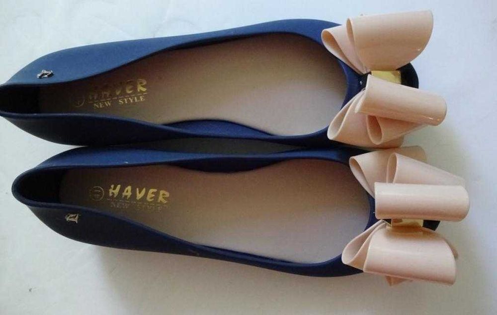 Baleriny Granatowe Z Kokardą Dużą Łososiową - Markowe Meliski 40/41