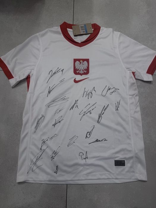 Koszulka Polska autografy Lewandowski Zieliński Kiwior Zalewski