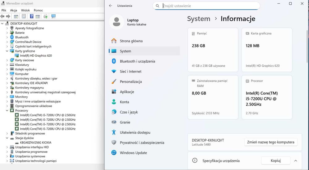 Dell Latitude 5480 / i5-7200U / 8GB DDR4/ SSD NVMe / Win11 Pro