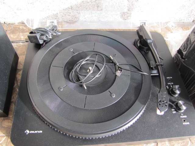 Gramofon retro Auna TT-Play SE czarny dwa głośniki Bluetooth osłona
