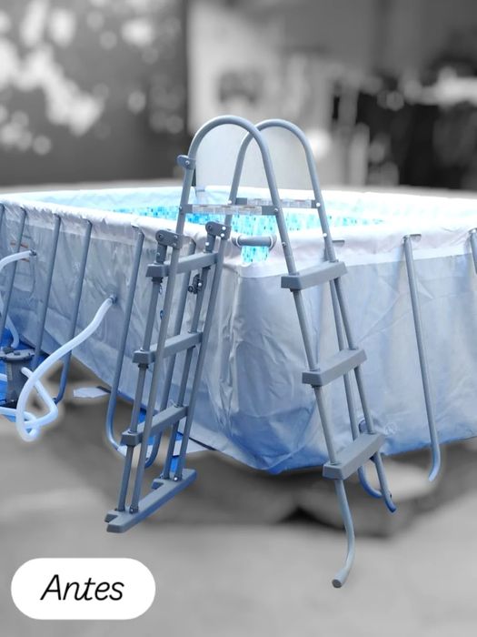 Montagem de estrutura em volta de piscina de lona