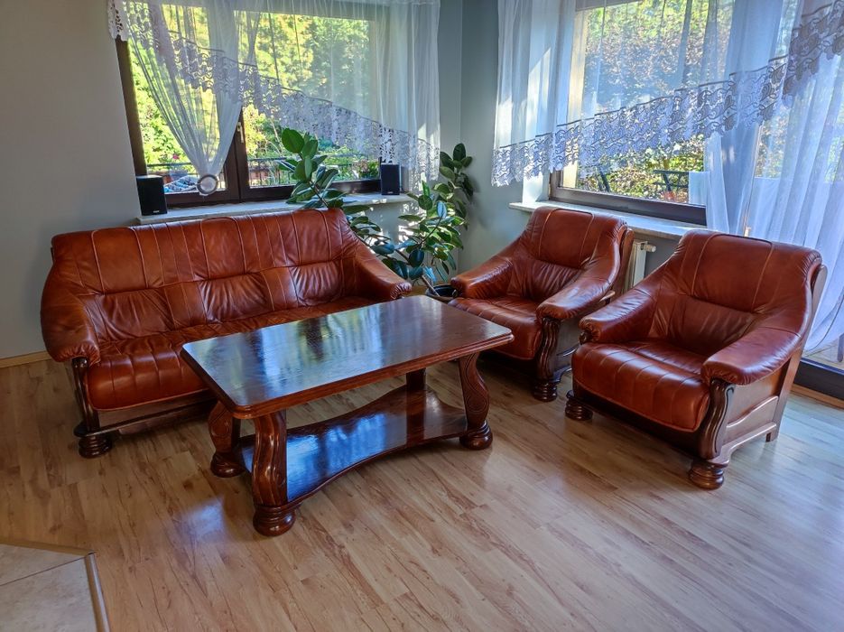 Sofa 3 osobowa skóra, 2 fotele Łódź