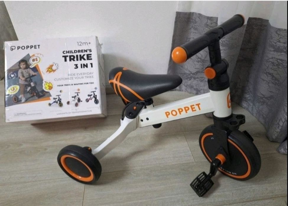 Детский трехколесный беговел-трансформер Poppet 3в1 бело-оранжевый  тр