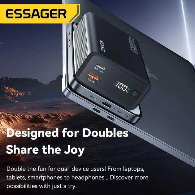 Павербанк Essager 20000mAh – PD 65W для ноутбука, телефона, планшета