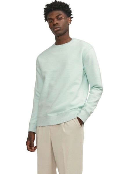 Jack & jones miętowa bluza męska gładka z okrągłym dekoltem l 1n2a