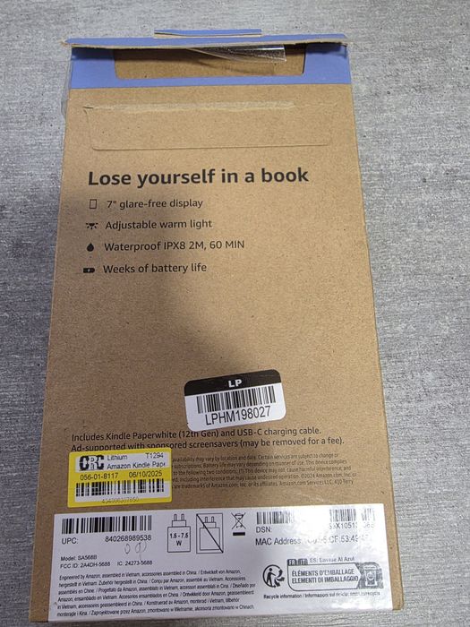 Kindle Paperwhite. 2025. 12 пок. 16Гб. Новий. Чорний. Гарантія