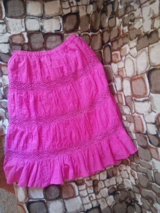 Różowa, długa zwiewna spódnica bon prix, boho