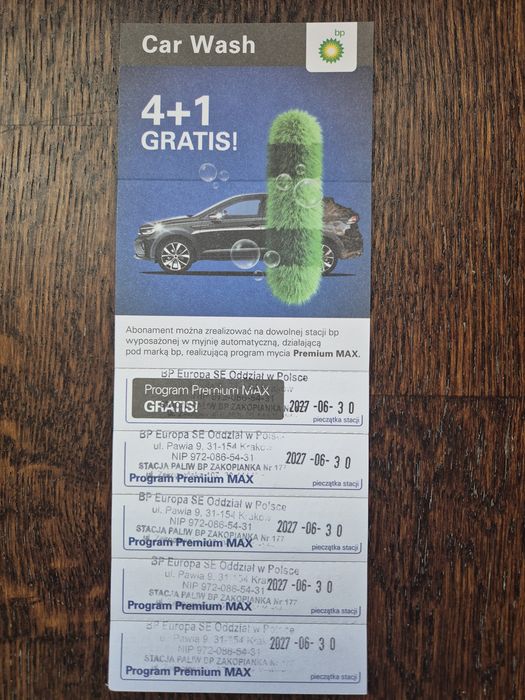 Karnet myjnia automatyczna BP Premium Max 5 myć