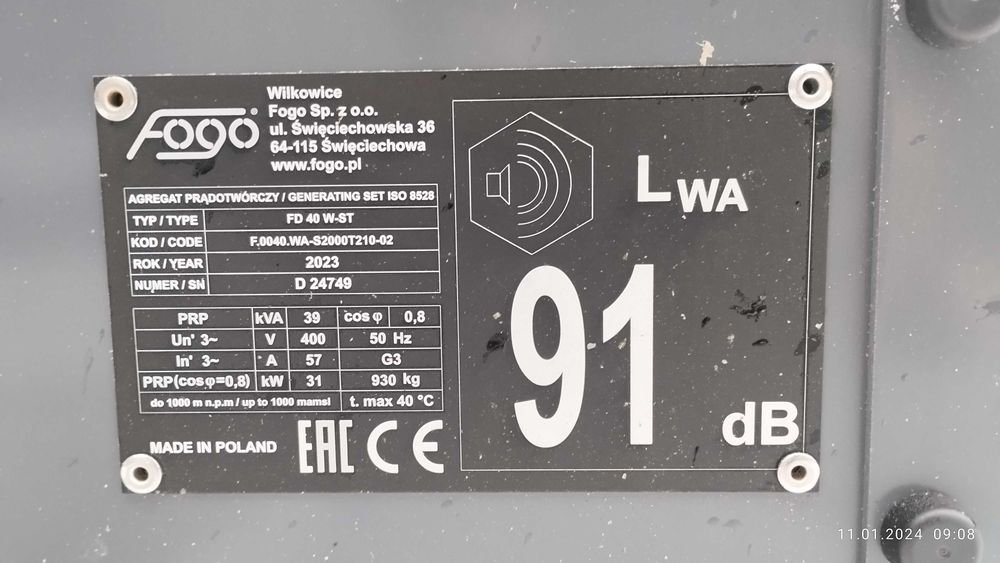 Agregat prądotwórczy FOGO FD 40 W-ST