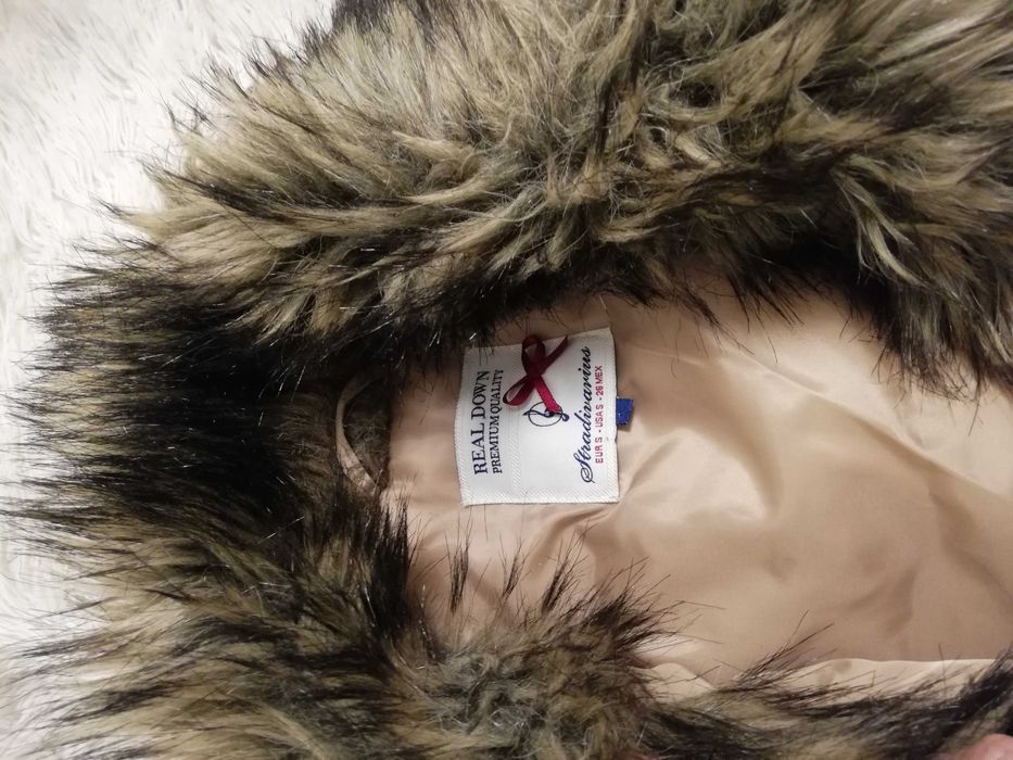 kurtka puchowa Stradivarius s 36 beżowa płaszcz puchowy s 36 parka 36