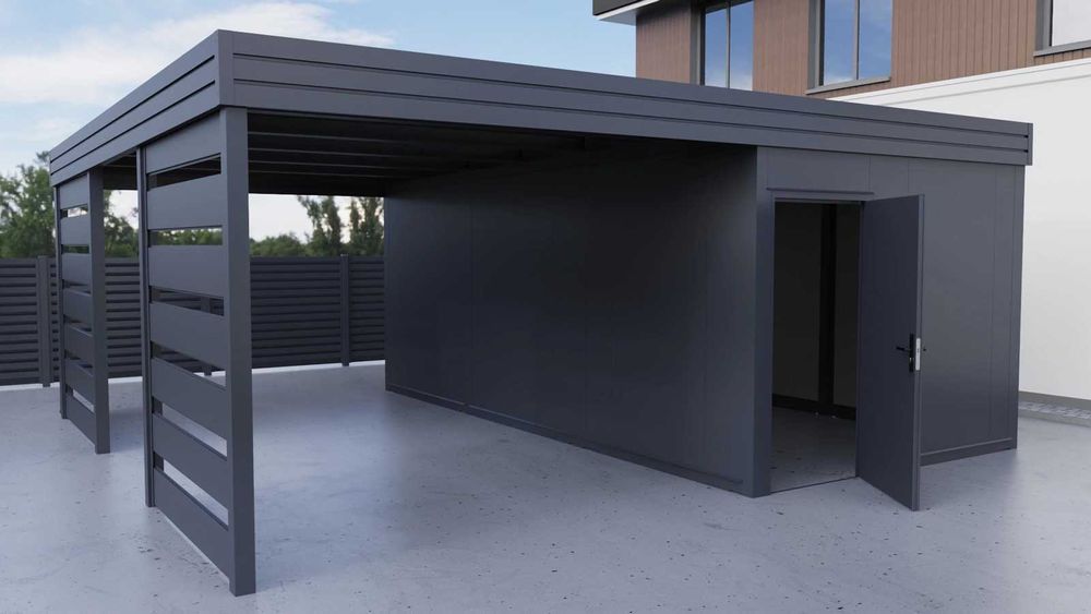 Wiata 5x5m z pomieszczeniem z boku PIR + 2x ścianki horyzontal