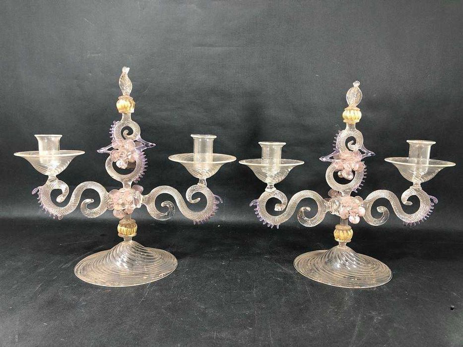 Par de Castiçais de Cristal de Murano Soprado - Século XIX Itália