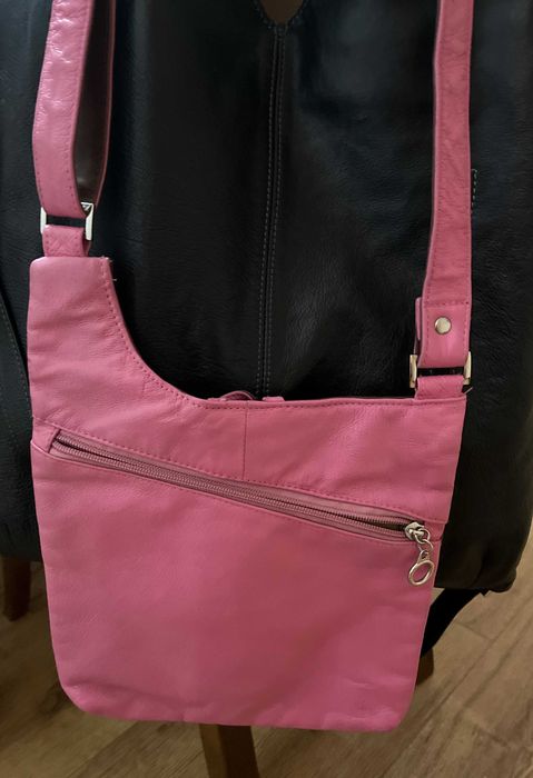 Torebka na ramię mała, dwukolorowa, skóra naturalna