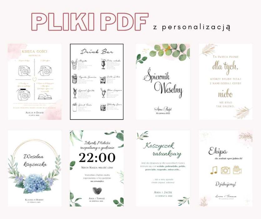 Pliki weselne PDF do samodzielnego druku