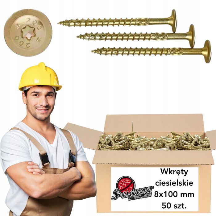 Wkręty Ciesielskie Torx Do Drewna Podkładkowy 50 Szt 8X100 Stożkowy