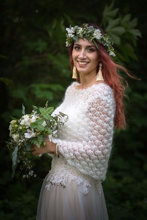 Etola ślubna Konwalia, ciepła etola do ślubu, narzutka bolerko ślubne