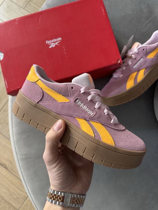 Reebok Court Nowe Skórzane Sneakersy Damskie Zamszowe Trampki Różowe