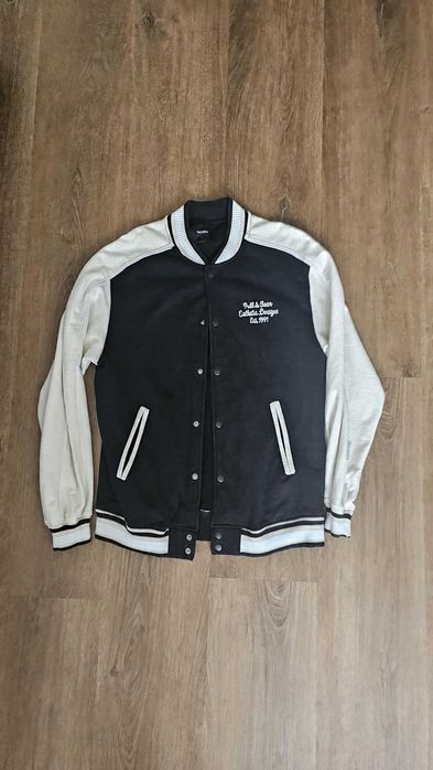 Casaco Pull Bear varsity preto branco L homem