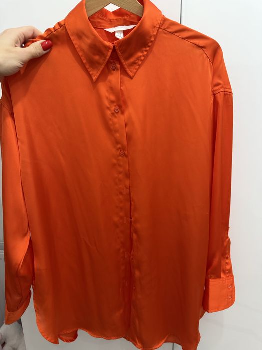 Koszula damska S H&M dluga pomaranczowa satyna oversize
