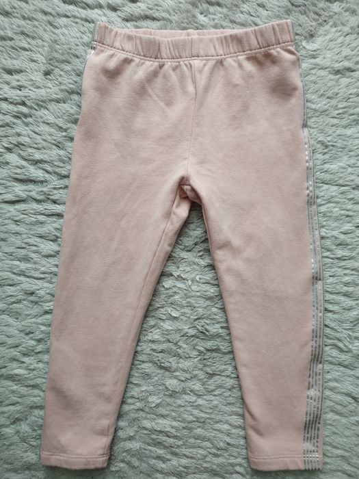 Legginsy/jegginsy ocieplane/pudrowy róż/srebrne lampasy/Cool Club/r.92