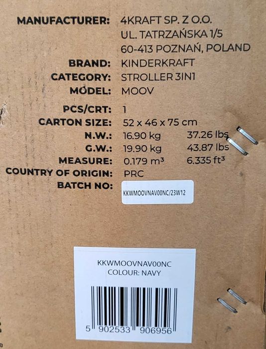 Carrinho de Bebé Kinderkraft Trio 3 em 1 Moov Navy - Azul, Novo