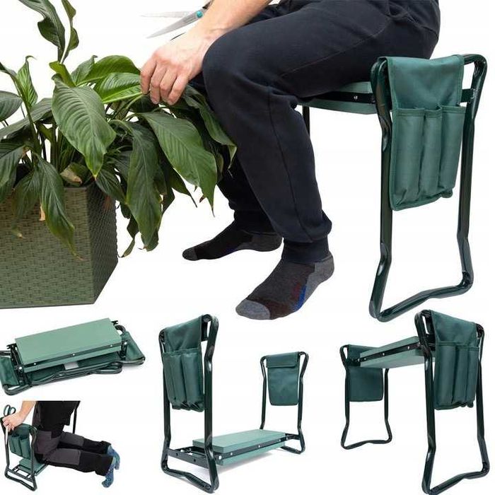 Садовий складний стілець для городу з органайзером, табурет - Колінник