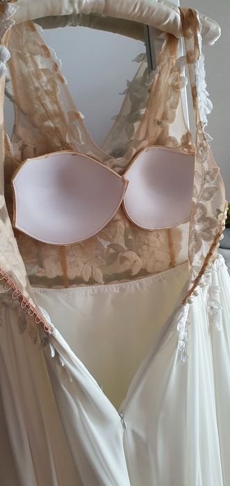 Suknia ślubna 3D, koronka, Ivory, cyrkonie, muślin, siateczka