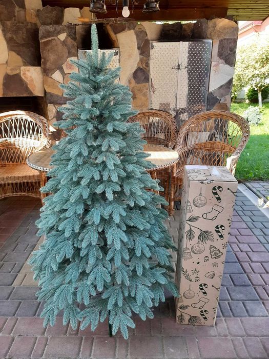 Ялинка лита штучна швейцарська зелена голуба ёлка литая искуственная