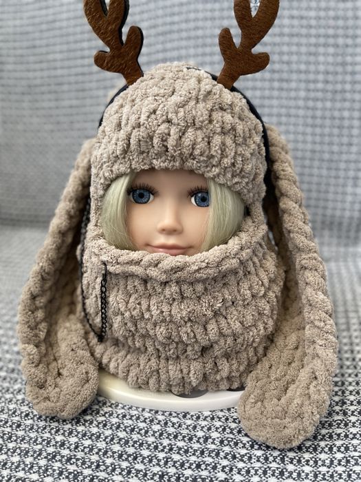 Балаклава шапка плюшевая с ушами зайчика,котика,мишки,детская/взрослая