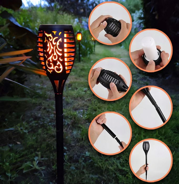 Lampki dekoracyjne LED efekt płomienia ogród zestaw 8
