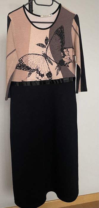 Rebecca sukienka damska z motylem, czarna koralowa, wiskoza rozm 44/46