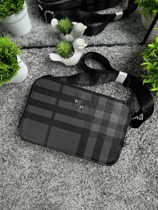 Сумка Burberry мужская черная спортивная сумка Барбери через плечо кожаная барсетка Барбери | Сумка чоловіча шкіряна Burberry через плече чорна