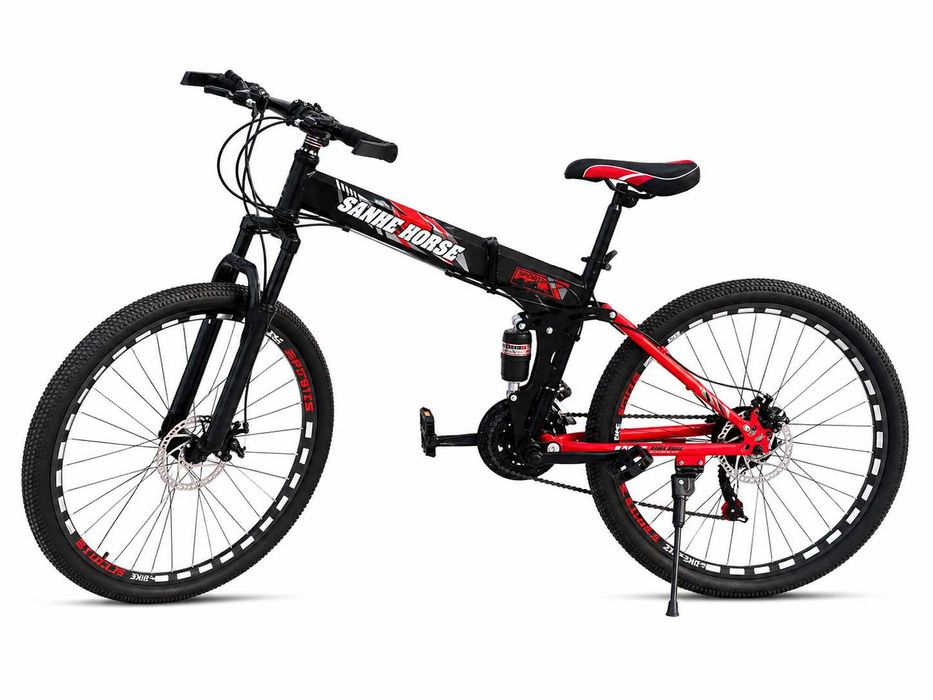 Rower górski sportowy SKŁADANY 27,5 cala 27,5'' MTB czarno-czerwony składany rama ze stali wysokowęglowej
