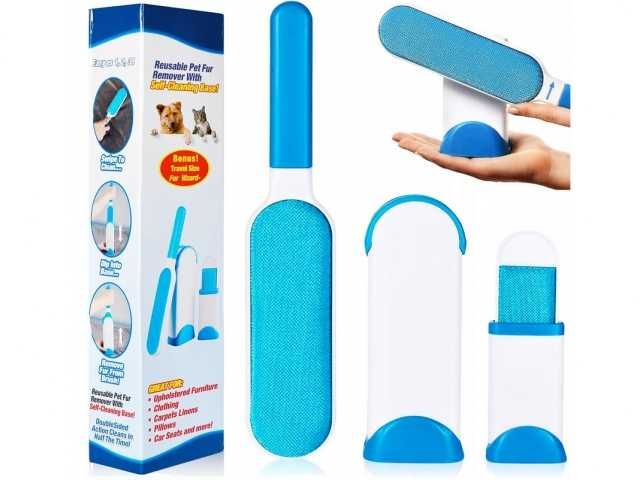 Szczotka do czyszczenia tapicerki ubrań z sierści niebieskobiała