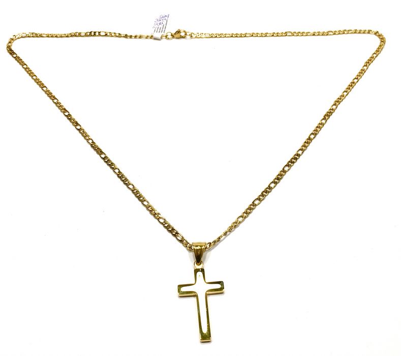 Złoty męski łańcuszek Figaro z krzyżykiem•pozłacany 18K 0,750