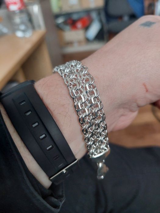 Срібний браслет 925° подвійний бісмарк .Масивний.широкий.