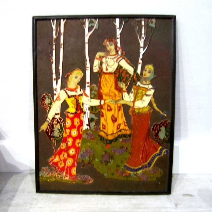 Панно-чеканка.Березки.Перегородчатая эмаль .(СССР)