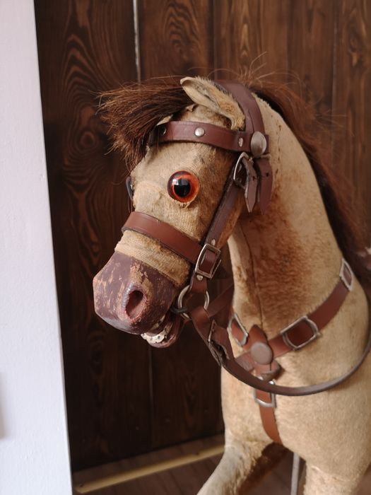 Antyk lata 30' koń na biegunach, kółkach zabawka drewno