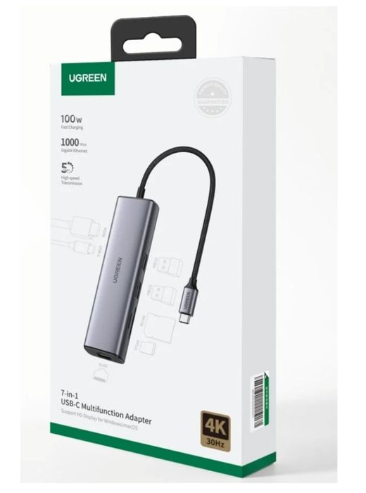 Адаптер хаб UGREEN 7 ports USB-C на 2 USB 3.0+HDMI+RJ45+USB-C+SD+Micro