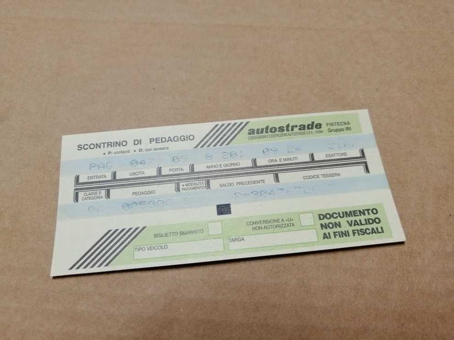 Pokwitowanie opłaty za autostradę we Włoszech. Z początku lat 2000.