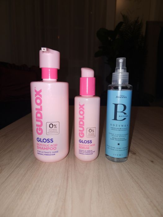 Zestaw do włosów Gudlox Gloss glycolic acid szampon + serum + gratis
