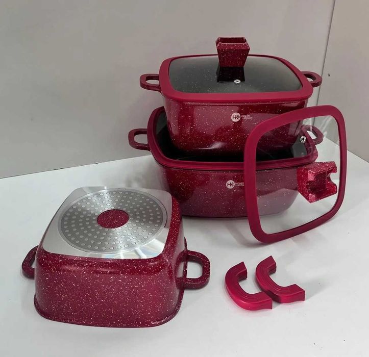 Набір каструль і сковорода ЧЕРВОНИЙ з гранітним антипригарним