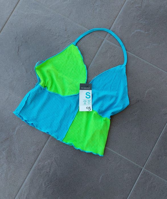 Crop top na szyję prążkowany głęboki dekolt S 36 Nowy